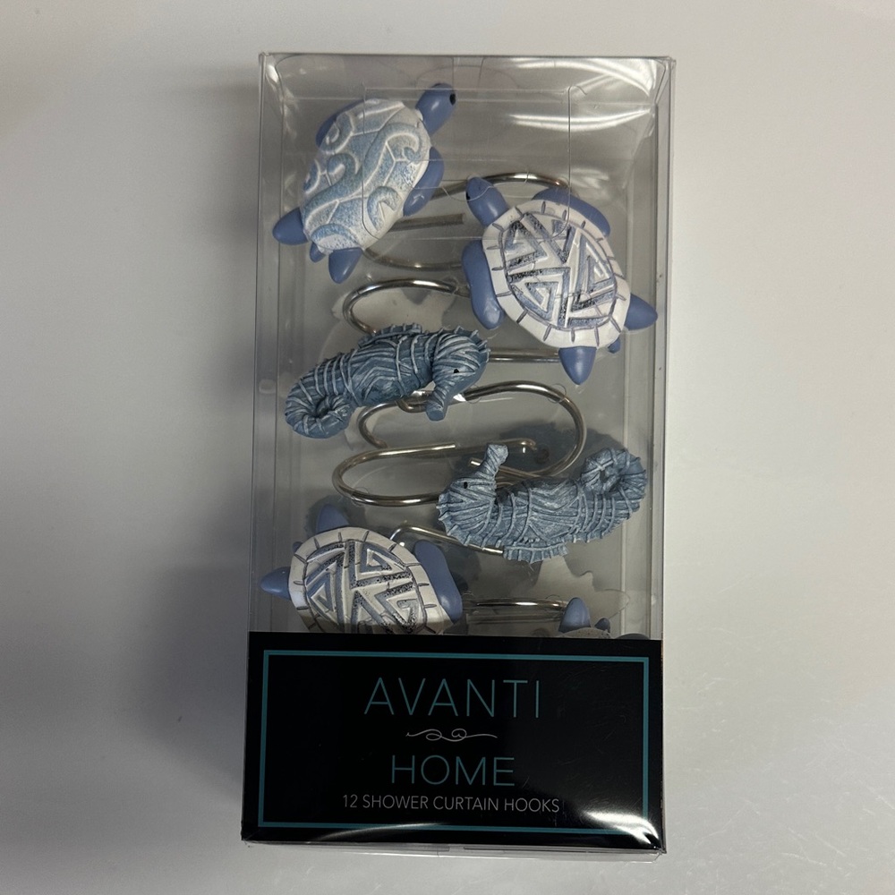 Turtle and Seahorse Shower hooks by Avanti Home. Set of 12. Blue. New in package